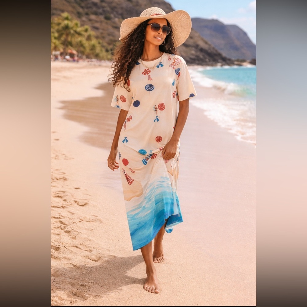 Farm Rio Anthropologie NWT Farm Rio x Anthropologie Destination T-Shirt Dress M.